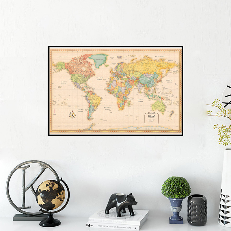 60*40cm mapa świata Vintage Wall Art plakat w sprayu płótno malarstwo przybory szkolne salon Home Decor