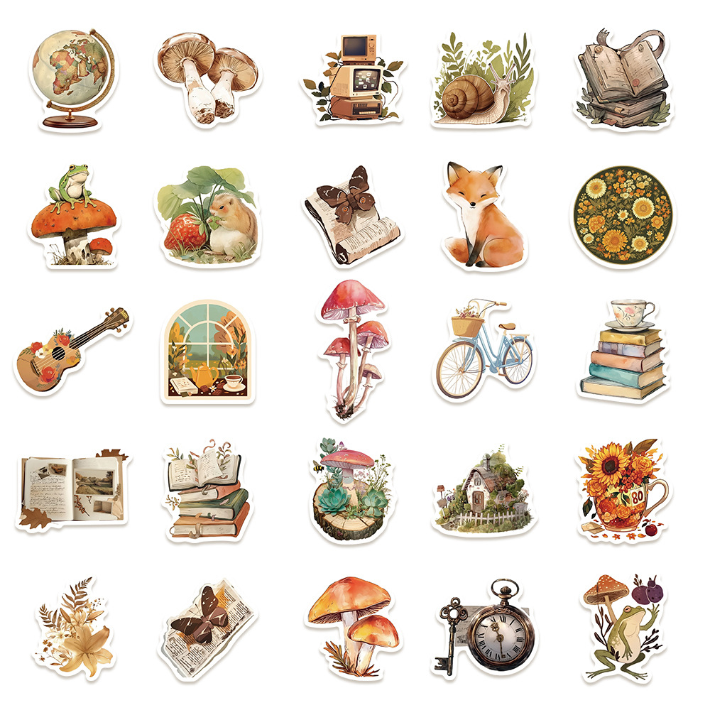 10/30/50pcs 동화 동물 책 그림 동화 스티커 미적 복고풍 만화 장식 데칼 장난감 선물