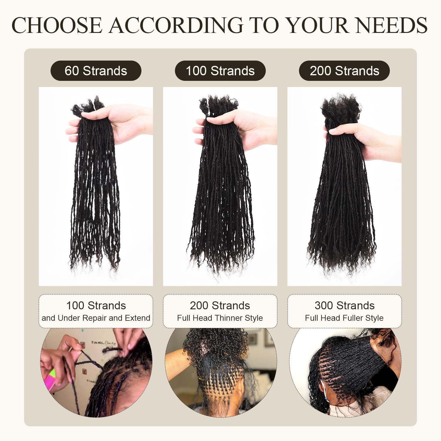 Sisterlocks entrelacés faits à la main, 2mm, 100% vrais cheveux humains, Extensions permanentes, Micro Locs, aspect naturel, Dreadlock doux