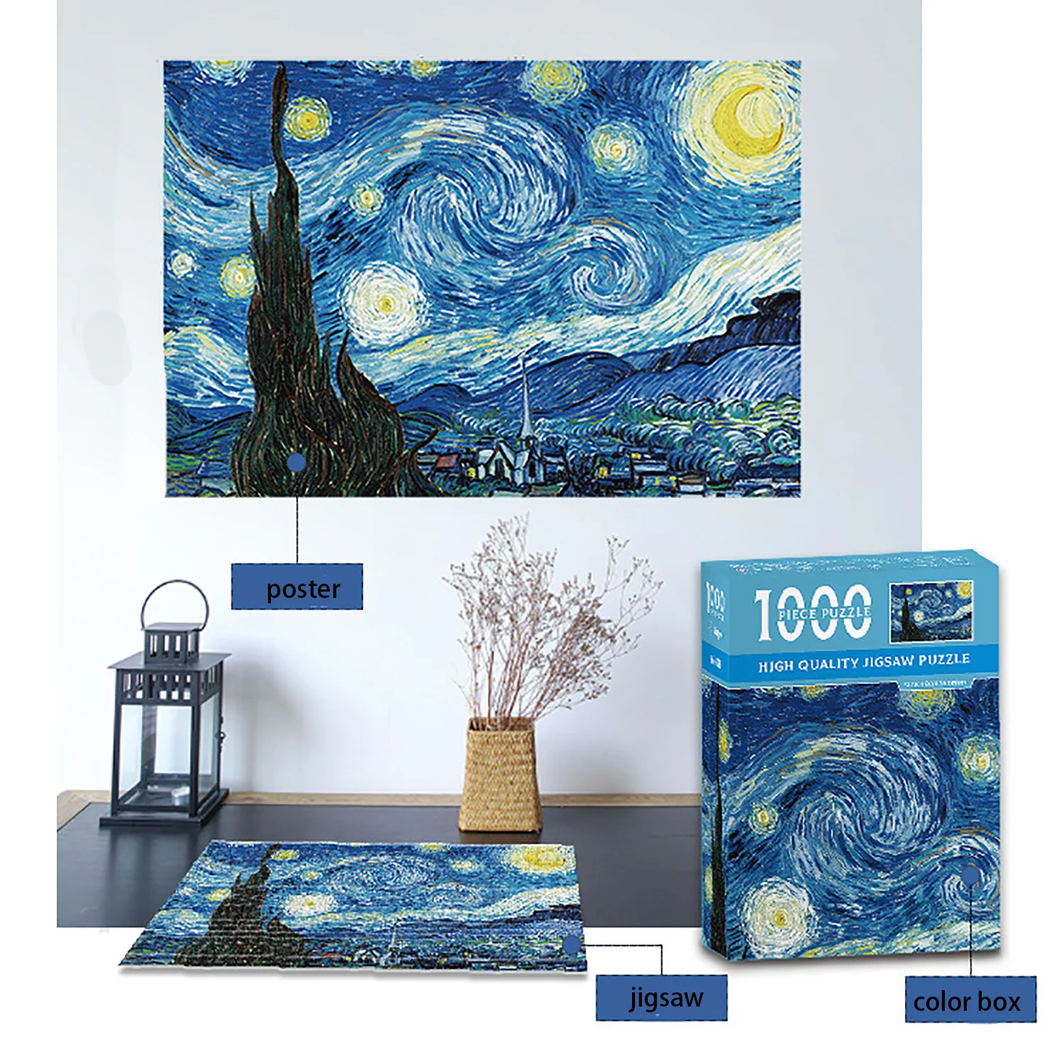 1 ชุด 1000 ชิ้น Starry Night ปริศนา, Decompression และการศึกษาการเรียนรู้ของเล่น, ของขวัญที่ดีที่สุดสําหรับผู้ใหญ่งานศิลปะและเกมครอบครัว