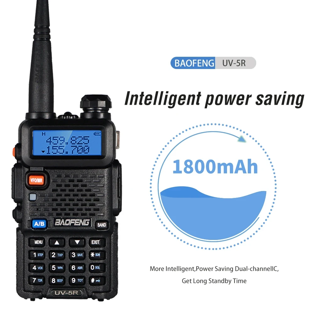 Baofeng UV5R 5W UHF Professional RadioVHF136-174MHz&400-520MHz Dual Band Frequency Modulation 1800mah Walkie Talkie LED Screen