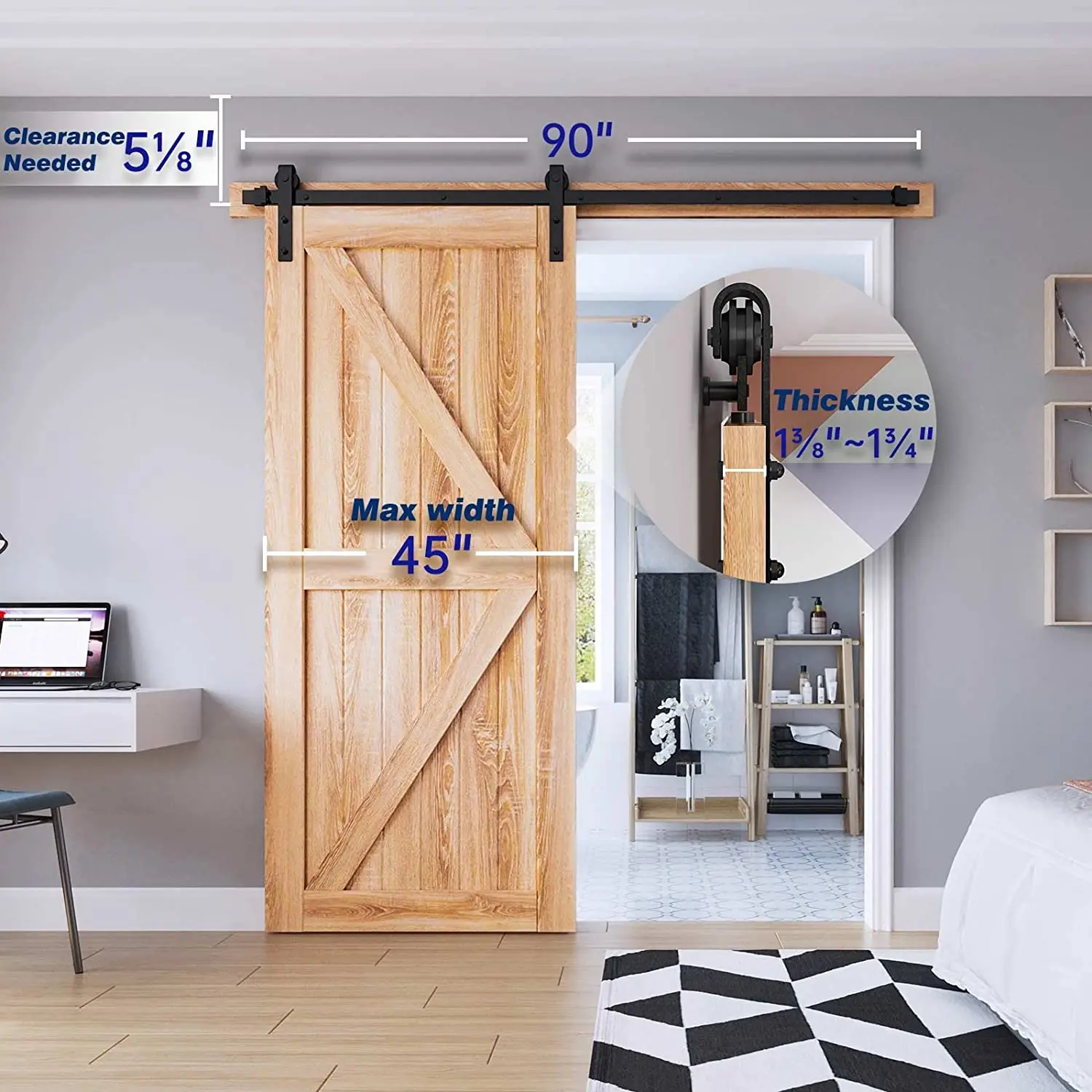 6/6.6/9 FT Heavy Duty Sliding Barn Door Hardware Kit Basic J Pulley Slide Smoothly Quietly Easy Install Door Track and Rollers