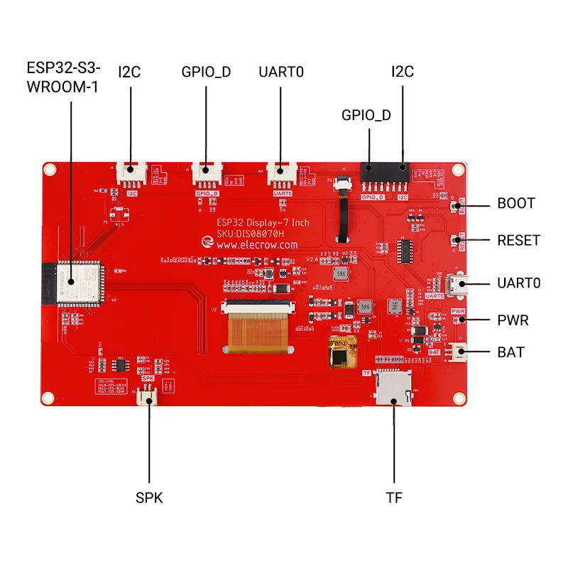 CrowPanel-7,0 inch slimme grafische 800x480 RGB SPI TFT LCD-module touchscreen ESP32 voor Arduino MicroPython