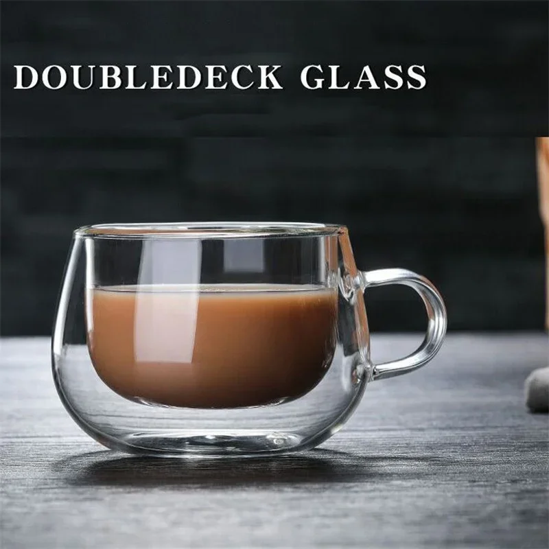 150-350ml ทนความร้อนสูง Borosilicate แก้วแก้วผนังคู่แก้วกาแฟถ้วยนมนมถ้วยล้างถ้วยของขวัญ