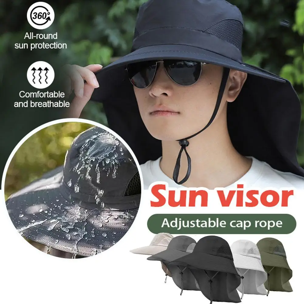Chapéu de sol de aba larga com aba no pescoço para homens e mulheres ajustável ao ar livre 50 + proteção UPF boné safari caminhadas chapéu de pesca