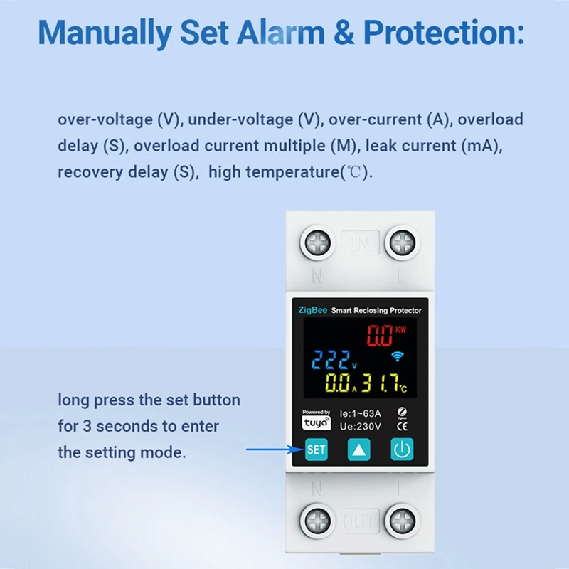 Zigbee TUYA Smart Leven 2P/63A Stroomonderbreker Aardlek Over Onderspanning Bescherming Protector Relais Energiemeter