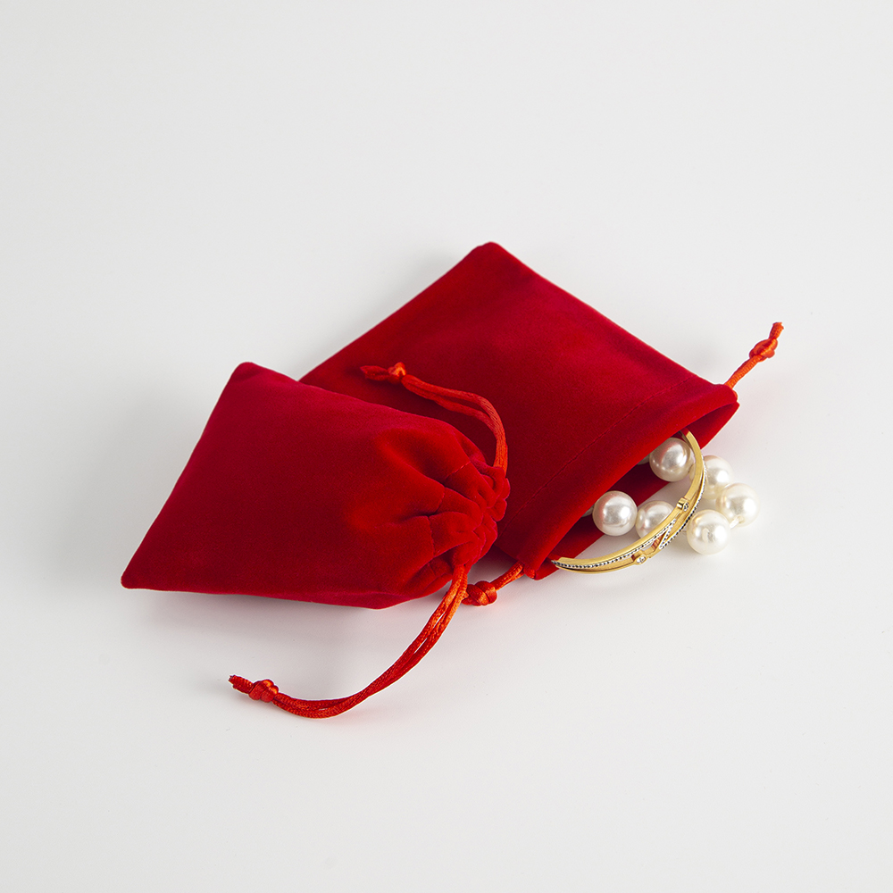 5Pcs Red Thick Jewelry Accessory Velvet Pocuh With Drawstring Travel  Wedding Birthday Party Gift Sachet Packaging Storage Bags