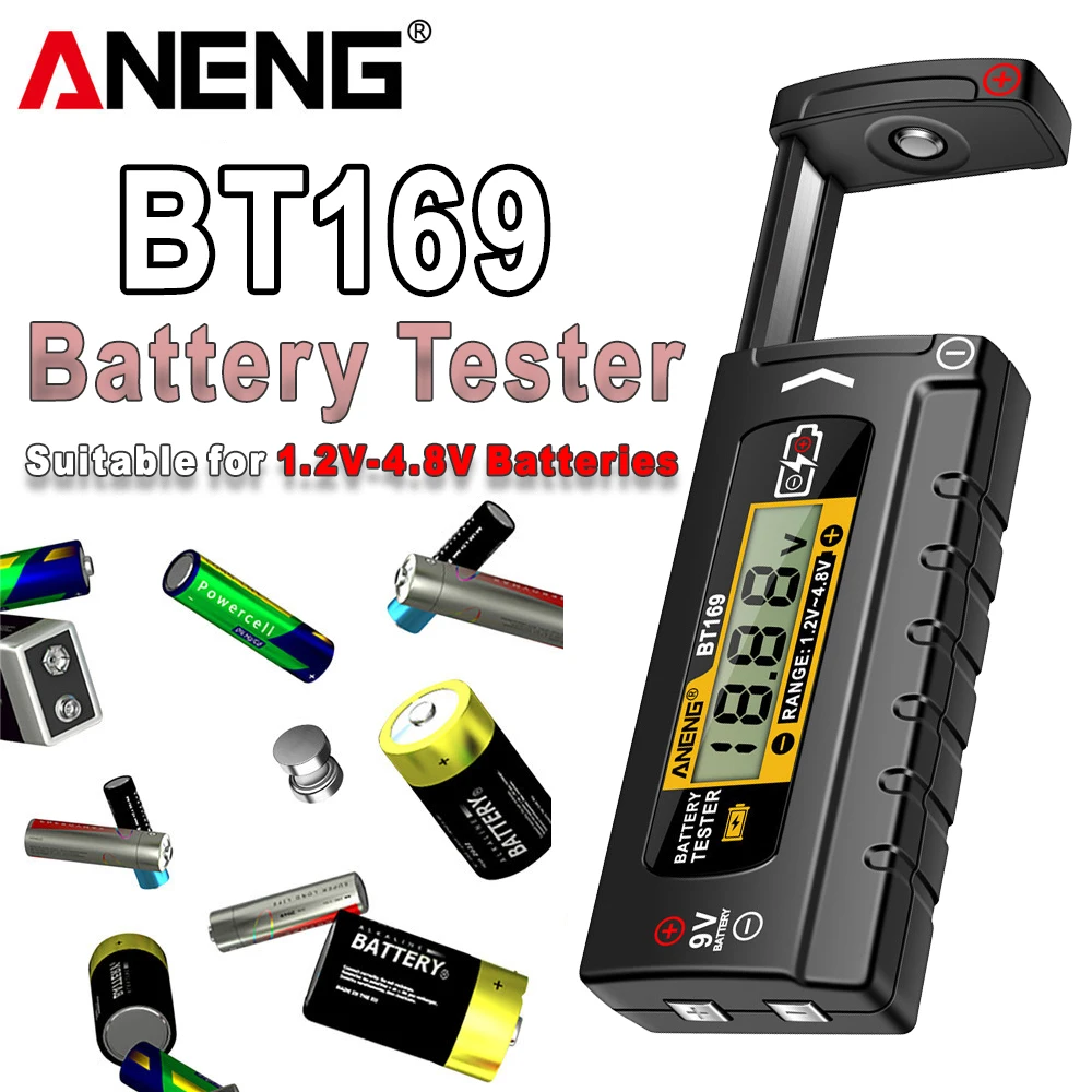 ANENG BT169 probador de batería Universal LCD indicador de batería comprobador 9V 1,5 V prueba de pila de botón herramientas de medidor analizador doméstico