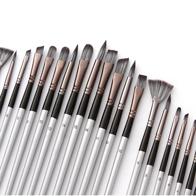 24 buah Set kuas cat Set Enhanced sintetis Brush Set dengan kain Roll dan palet pisau untuk akrilik, minyak, air