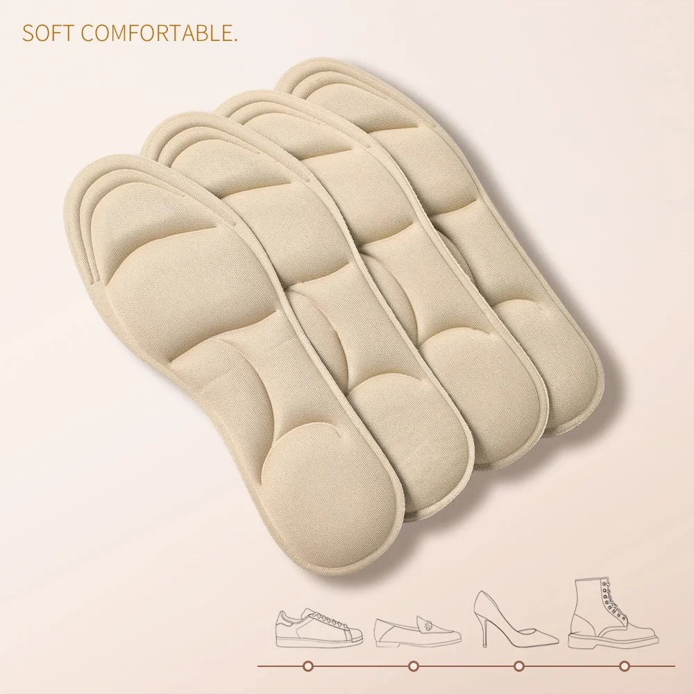 Solette in memory foam per massaggio 5D da 4 pezzi Ispessimento Cuscino traspirante Ammortizzazione Comfort Adatto per solette con tacchi alti