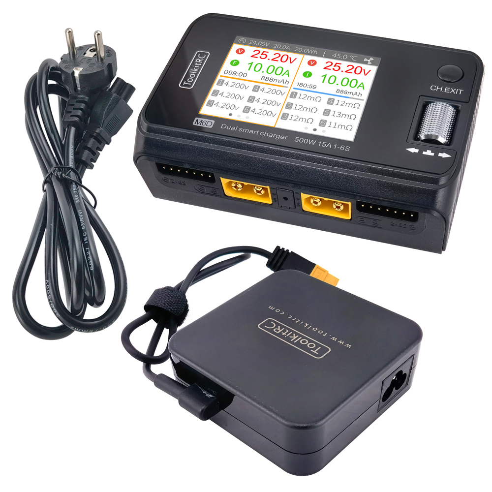 Toolkitrc m6d 500w 15a adp100 dc Zwei kanal Mini Smart Ladegerät Entlader für 1-6s Lipo Batterie fpv Modell Ersatzteil ersetzen