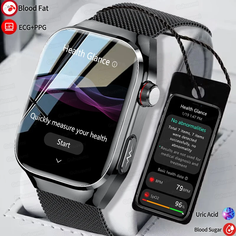 Nuevo reloj inteligente con glucosa en sangre, ácido úrico, grasa corporal, Micro examen físico, cinco relojes de salud de órganos, llamada Bluetooth, reloj inteligente