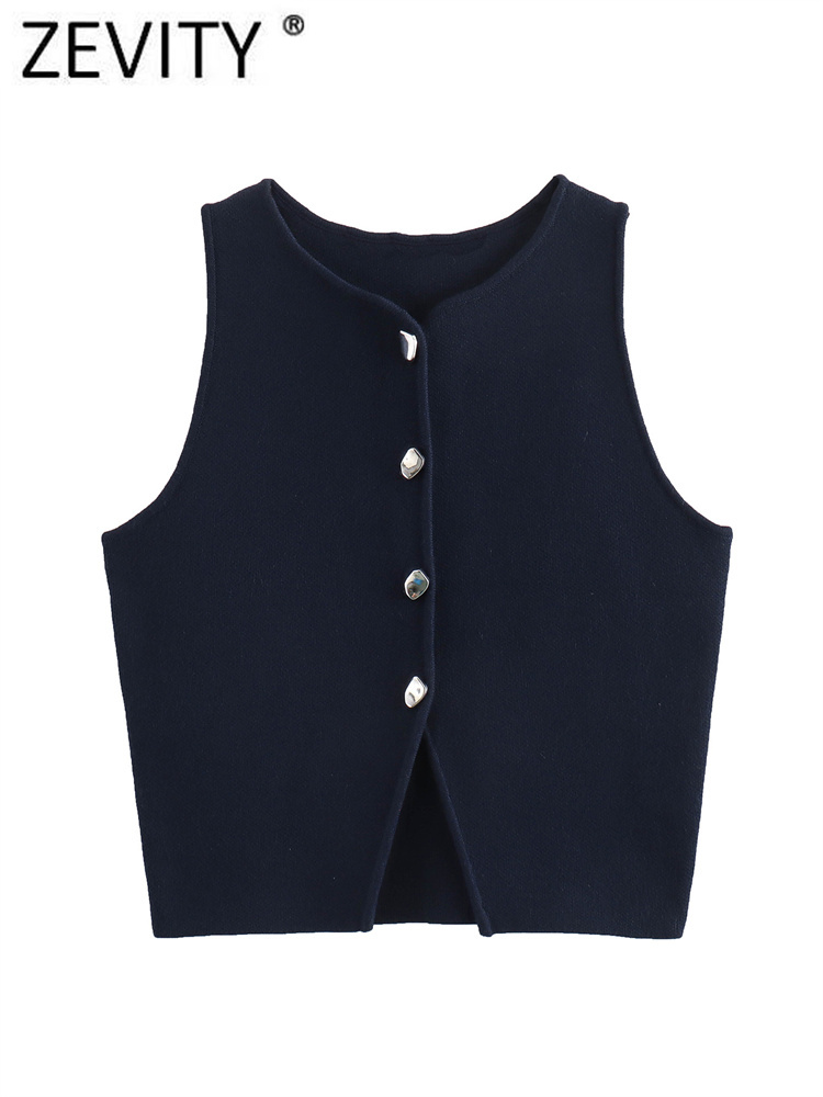 Zevity เสื้อถักคอวีมีรูสำหรับผู้หญิง, เสื้อเบลาส์แขนกุดสุดชิคเสื้อกั๊กเสื้อครอป LS6236