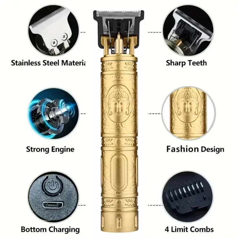 T9 Carving 빈티지 헤어 클리퍼 남성용 손질 필수 도구 USB 고속 충전식 수염 헤어 트리머 정확한 면도 제공