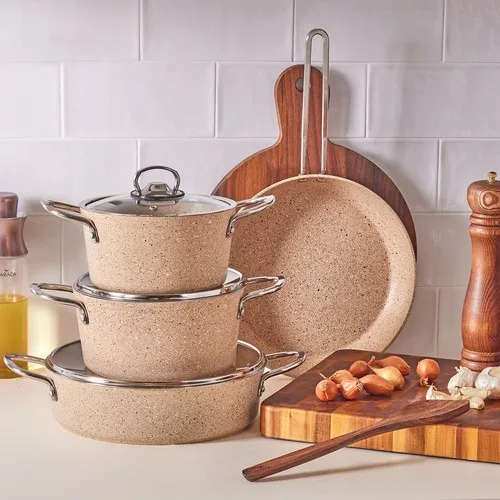 Cookplus Biogranit Panama Coffee 7 Piece Set Peralatan Masak Panci Baja Antilengket Panci Dapur Baru Kualitas Tinggi Laris