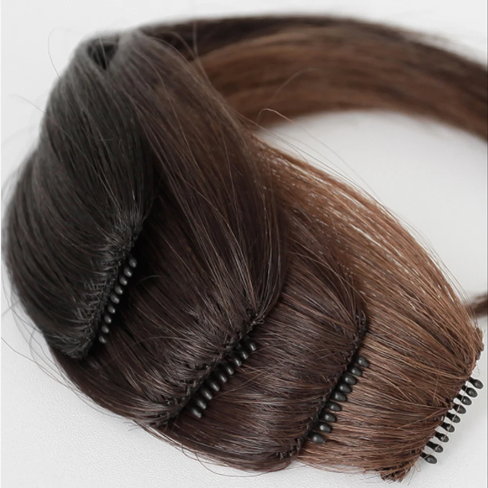 Peluca con flequillo, extensiones de cabello con flequillo sintético para mujer, parte media, postizo con flequillo de dos lados, extensiones con Clip, cabello invisible