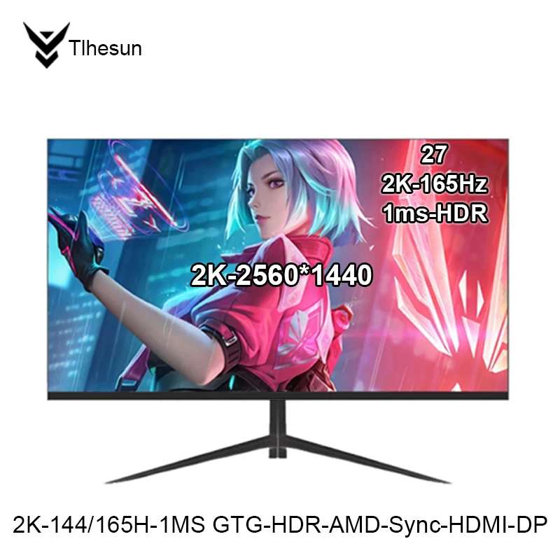 Монитор 27дюйма Tlhesun 2K -144 Гц/180 Гц  , FAST IPS Разрешение 2560*1440 Компьютерный игровой экран HDMI/DP 1Ms-GTG HDR -AMD