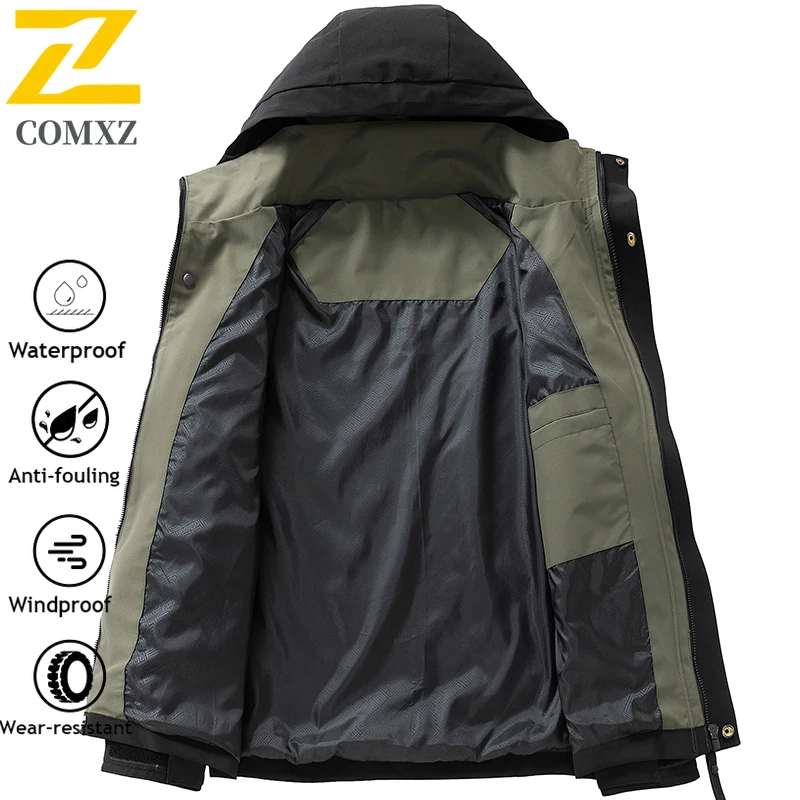 Gorpcore-Chaqueta de pesca impermeable para hombre, cortavientos de talla grande a prueba de viento, para acampar, cazar, correr, deportes, Abrigo con capucha, otoño