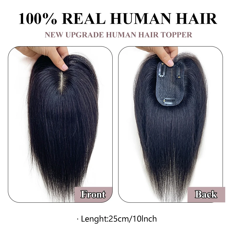 フレンチフリンジ付きストレートクリップヘアエクステンション,100% 人毛,7x10cm,ヘアピース,ボリュームを改善,25cm