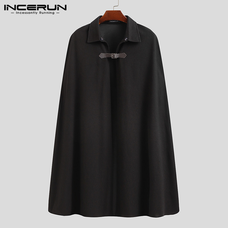 INCERUN Mode Männer Mantel Mäntel Revers Einfarbig Eine Taste Cape Graben Streetwear 2023 Casual Männlichen Mäntel Poncho S-5XL