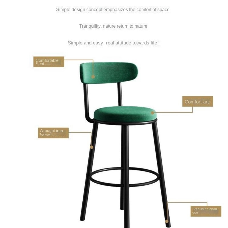 Taburete alto de hierro Simple y moderno para el hogar, silla de Bar con respaldo escandinavo, taburete de Bar negro ligero de lujo, silla alta para el hogar