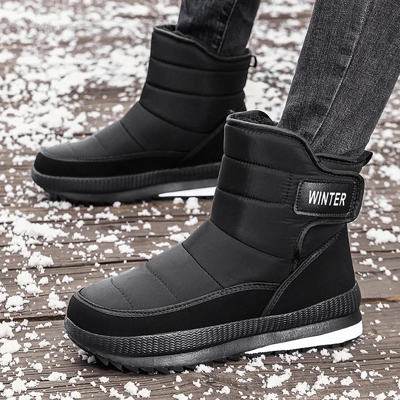 Botas de invierno para hombre, botas de nieve cálidas de felpa para hombre, botas impermeables de talla grande, botines cómodos para exteriores para hombre, zapatillas de deporte de invierno para hombre