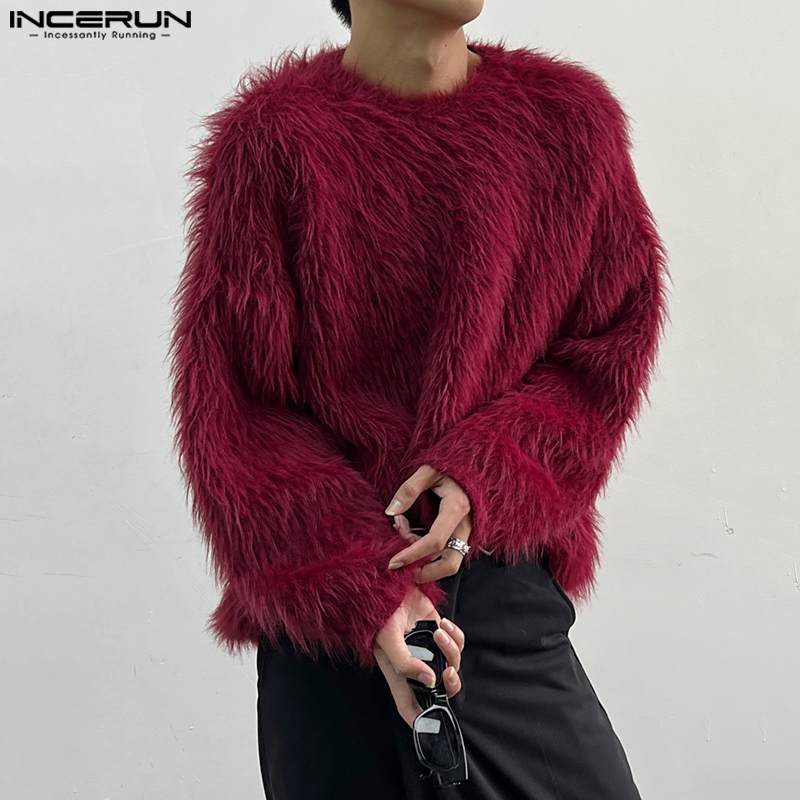 2023 jerseys para hombres Color sólido de felpa cuello redondo manga larga moda Casual hombres ropa ropa de calle otoño suéteres S-5XL INCERUN