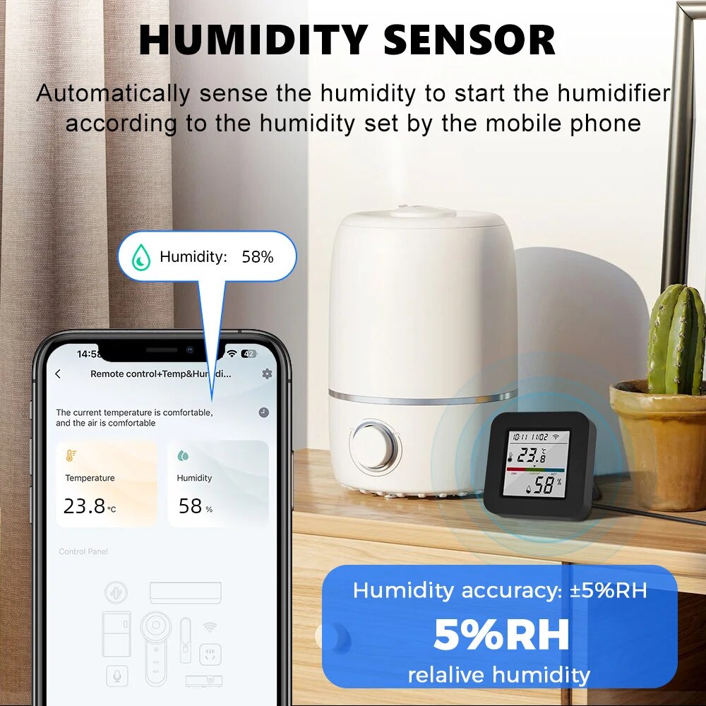 ONENUO Tuya Smart Universial IR Remote Control with Temperature Humidity Sensor for TV /Air Conditioner Work with Alexa Google
