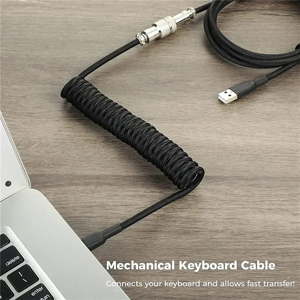 Cable en espiral para teclado mecánico, puerto USB tipo C, cable enrollable de aviador para computadoras de juegos y de escritorio