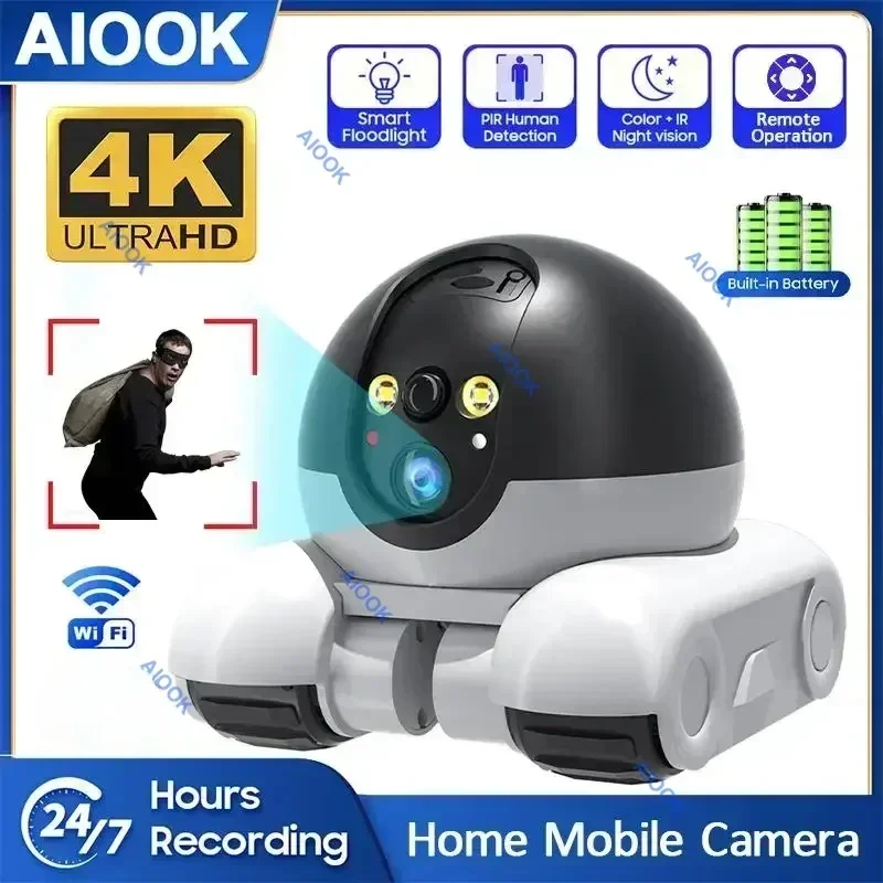 AIOOK cámara móvil para mascotas HD 8MP 4K WIFI IP CCTV cámara de seguridad para el hogar para bebés intercomunicador de Audio bidireccional visión nocturna Control PIR móvil