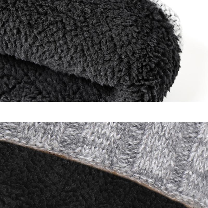 270D 2 Pieces Women Winter Cable Knit Beanie Hat with Full Finger Gloves Mittens Set Thicken Thermal Plush Lined Skull