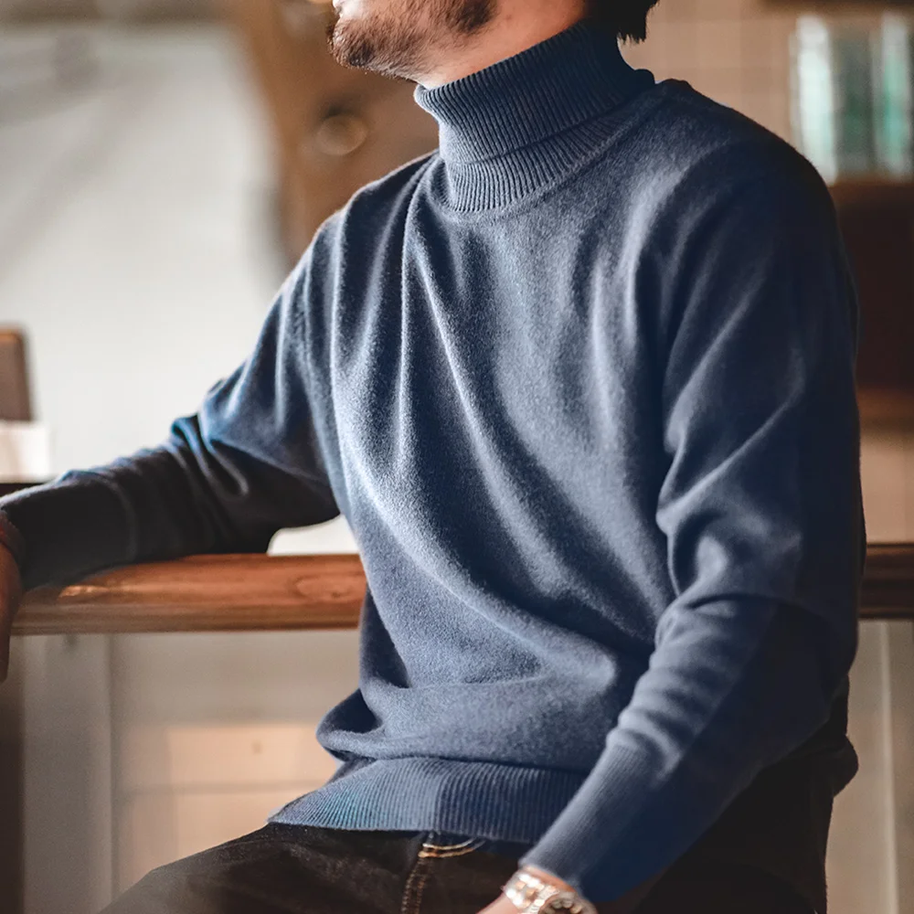Maden thermische trui heren coltrui basic gebreide shirts herfst winter effen dikke truien turn-down kraag zacht ondergoed