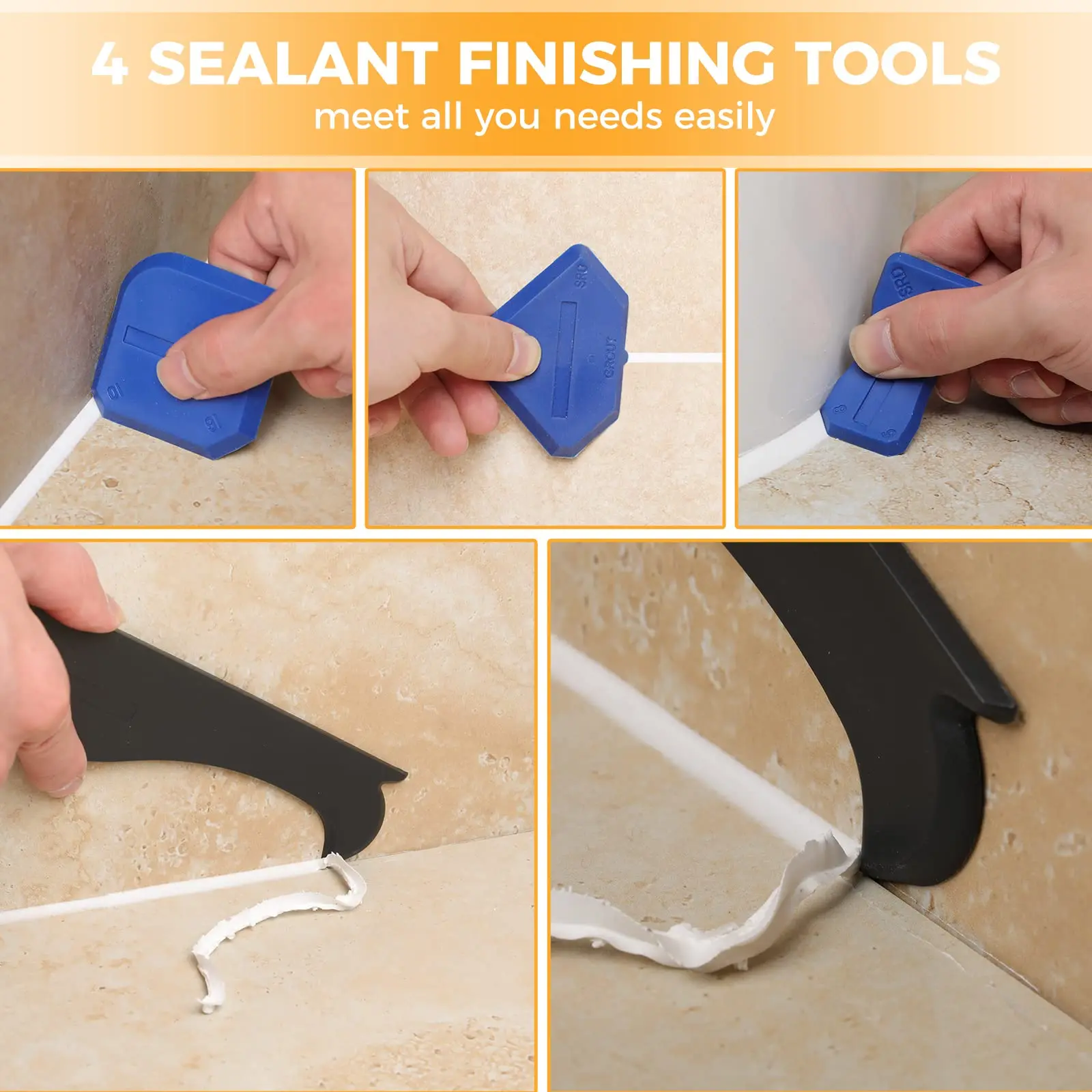 9PCS Kalefateren Nozzle Applicator Siliconen Schraper Kit Breeuwen Glad Remover Gereedschap Kit Vloer Kalefateren Finisher Grout Accessoiress