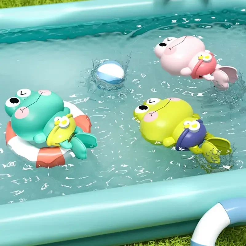 Brinquedos de banho de sapo de natação de corda para crianças, brinquedo de água montessori abs sem molde de bateria para crianças
