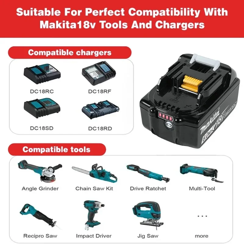 100% Original Makita battery,18V 6.0Ah rechargeable battery, replacing Makita BL1830B L1840B L1850B L1860B,power tool battery