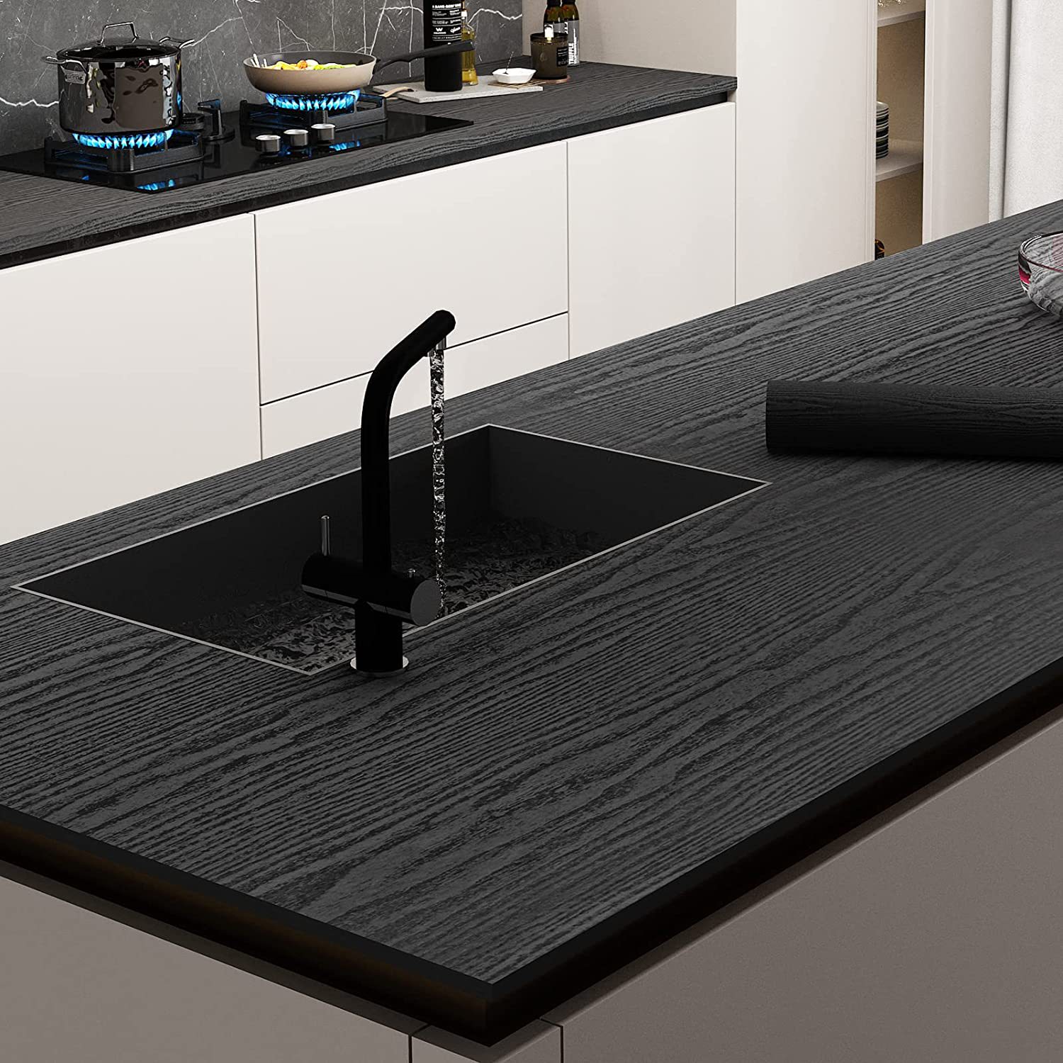 Papel de parede autoadesivo de grão de madeira preta, móveis que mudam de cor, adesivos de guarda-roupa, materiais e suprimentos de decoração para casa