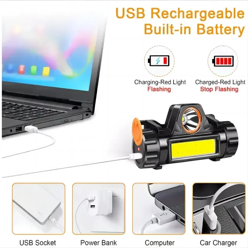 1-5PCS Tragbare Mini Leistungsstarke LED Scheinwerfer XPE + COB USB Aufladbare Jagd Scheinwerfer Wasserdichte Kopf Taschenlampe mit schwanz Magnetische