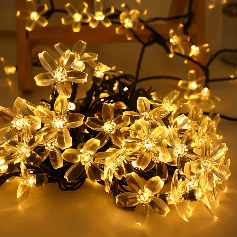 1 szt. 6.5M30LED Solarne Lampki Sznurowe Sakura LED Zewnętrzne Wodoodporne Festiwalowe Ogrodowe Lampki Dekoracyjne Solarne Lampki Ogrodowe