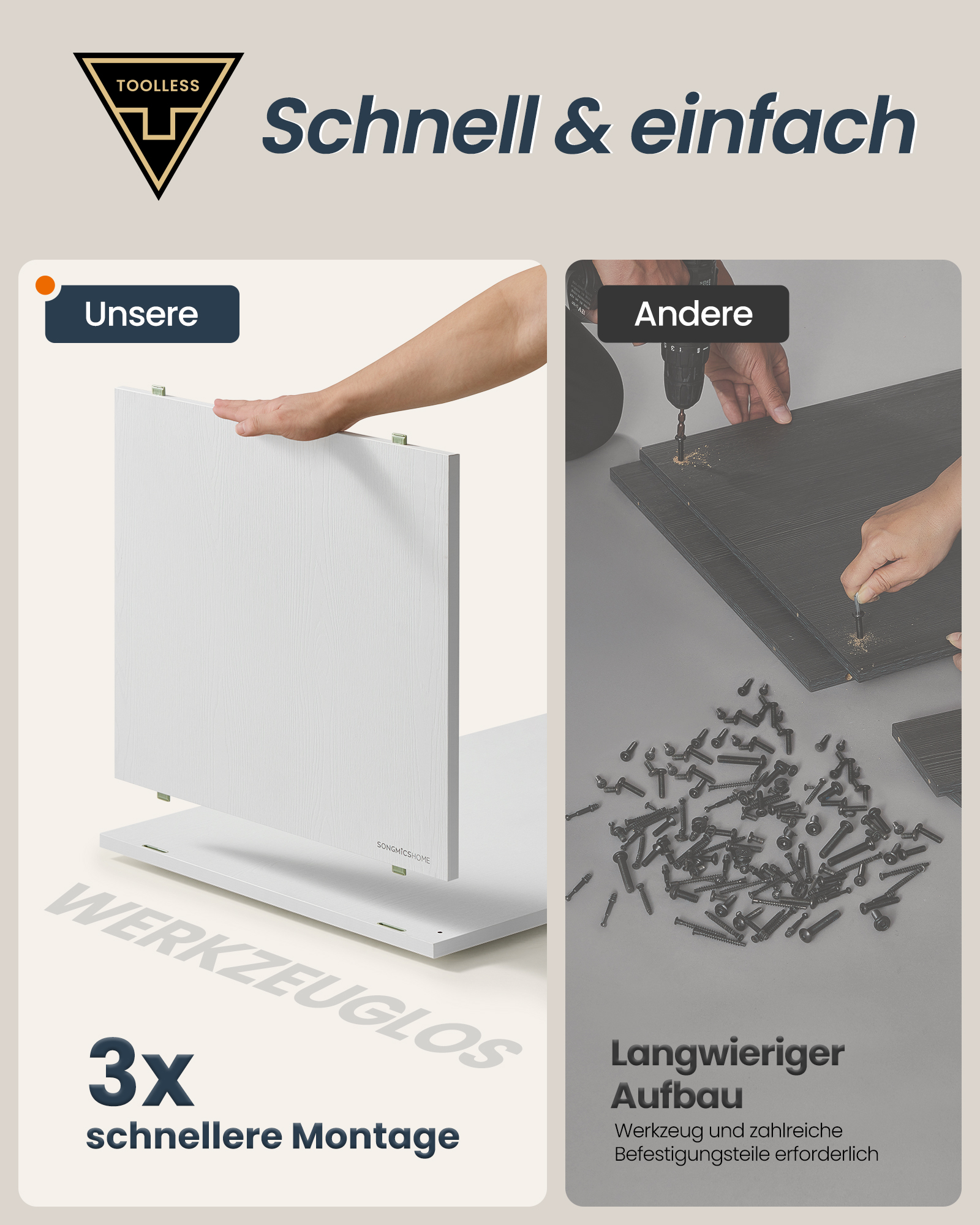 SONGMICS HOME Kommode, Schrank, Schminktisch mit Regal, Schnelle werkzeuglose Montage, nebeneinander oder L-förmig, für Schlafzi