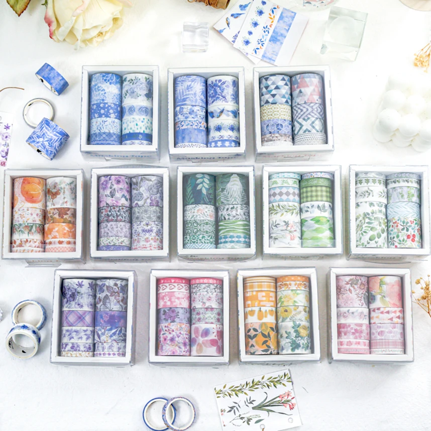 Washi Tapes 10 Roll/Set Kawaii Material Washitape Adhesiva Scrapbooking Sakura Paper Diary Decoration Flower Stickers Stationery
