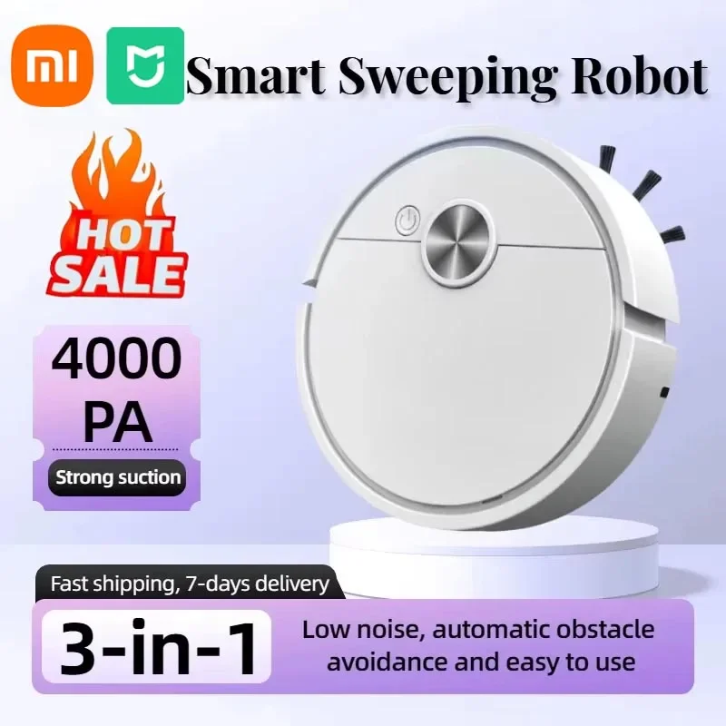 Xiaomi MIJIA-Robot aspirador inteligente 3 en 1, potente succión de 4000Pa, fácil de usar para suelos duros, alfombras de pelo de mascotas