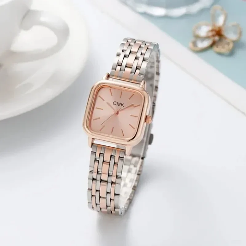 Reloj de pulsera de acero inoxidable Para Mujer, Relojes de temperamento minimalista a la moda, reloj de pulsera de cuarzo cuadrado pequeño, Relojes Para Mujer