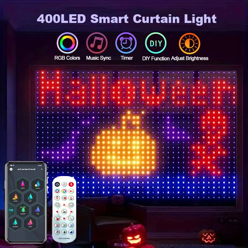 2*2M 400LED WiFi Smart Curtain Lights Alexa Google Home APP Control Music Mode IP65 Waterproof Outdoor Christmas Decor