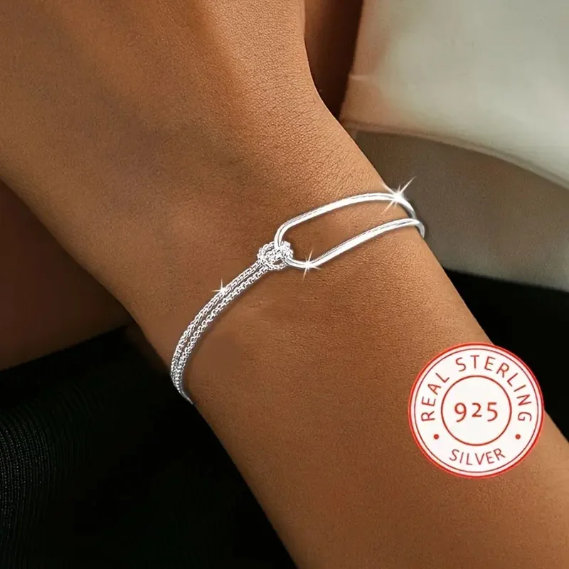 Novo s925 prata minimalista geométrico colagem pulseira jóias femininas requintado e elegante para presentes de aniversário e natal