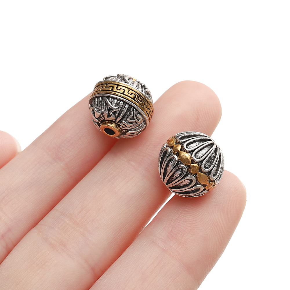 5 ピース/ロットアンティークシルバーゴールドカラーラウンドチベットルースビーズビッグホールスペーサービーズ DIY ジュエリーメイキングチャームブレスレット検索