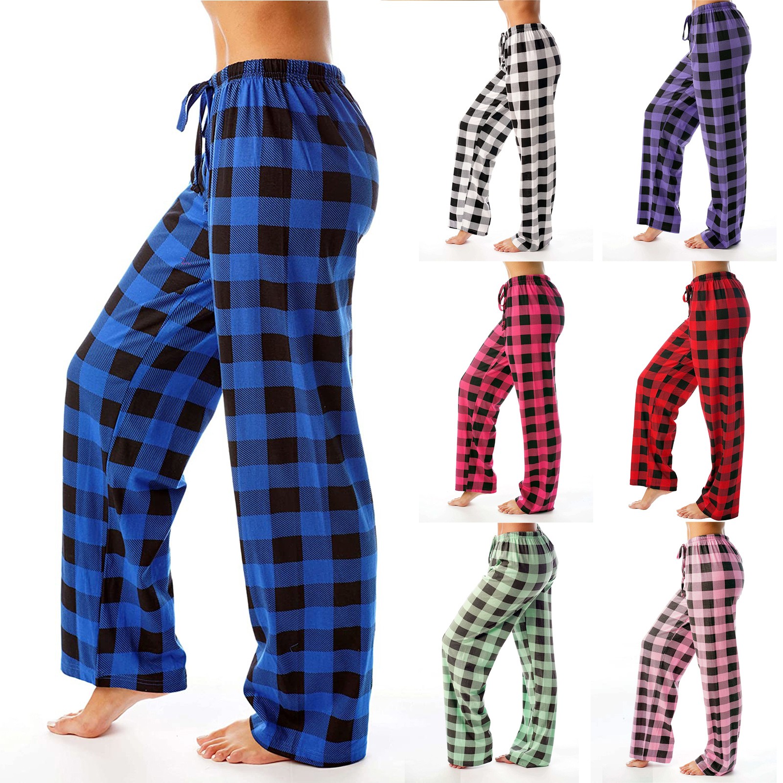 Mulheres calças de pijama de natal outono inverno xadrez impresso calças moda casual calças de perna larga roupas streetwear