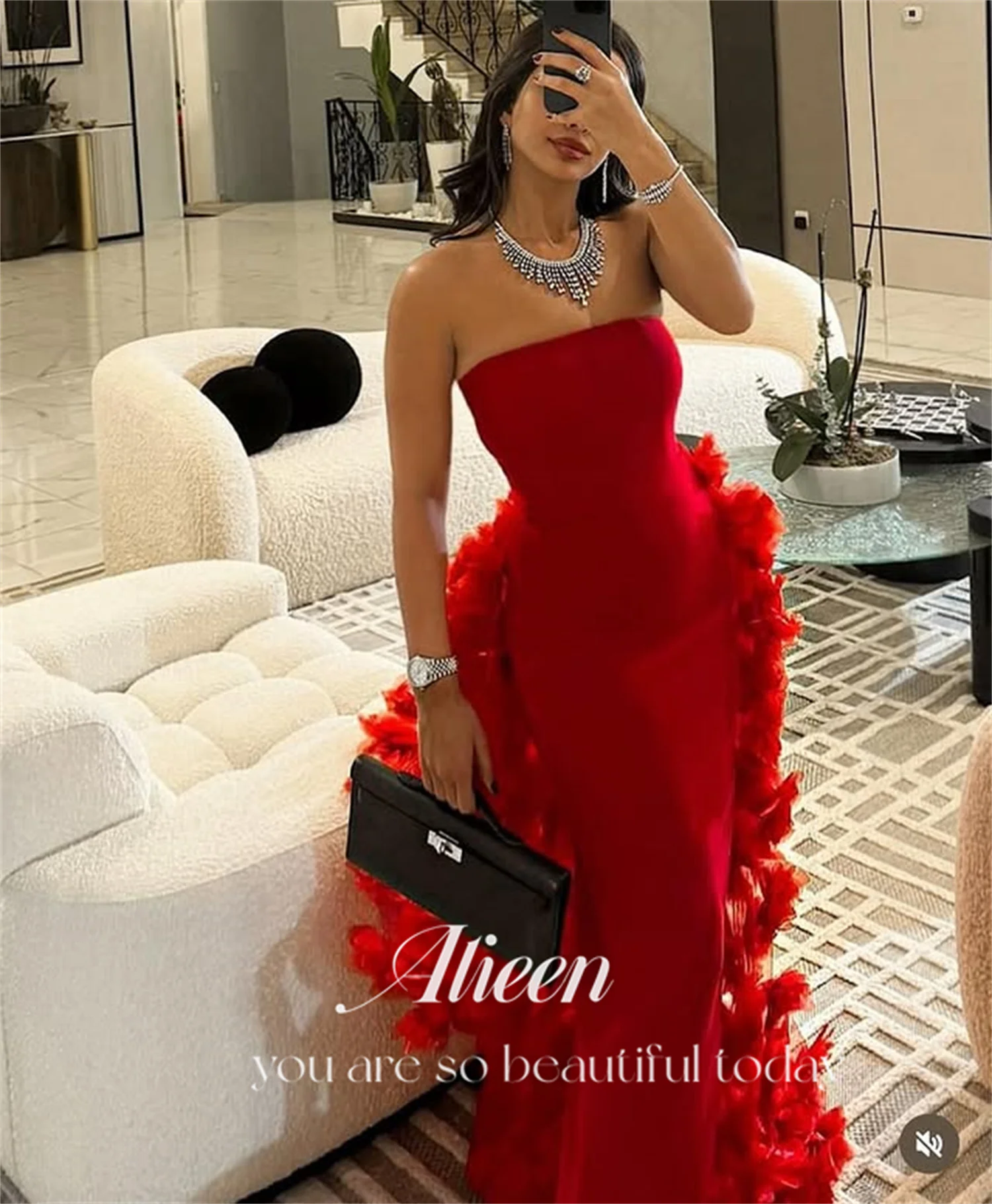Aileen カスタマイズされた新しいドレス特別な日のための 3D 花非常に豪華なイブニング ドレス テール ブラック ウェディング パーティー ドレス