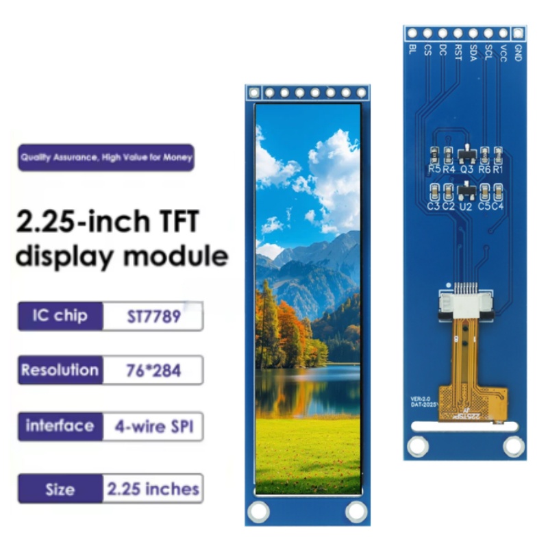 LAUBEI 1PCS/5PCS/10PCS New 2.25-inch TFT LCD ST7789 small screen 76*284 module LCD full view SPI color screen