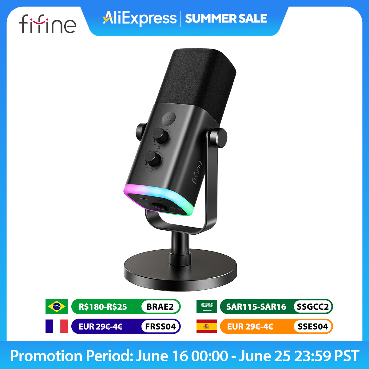 FIFINE USB/XLR Динамический микрофон с сенсорной кнопкой отключения звука, разъемом для наушников, управлением ввода-выводами, микшером PS5/4, игровым микрофоном Ampligame AM8