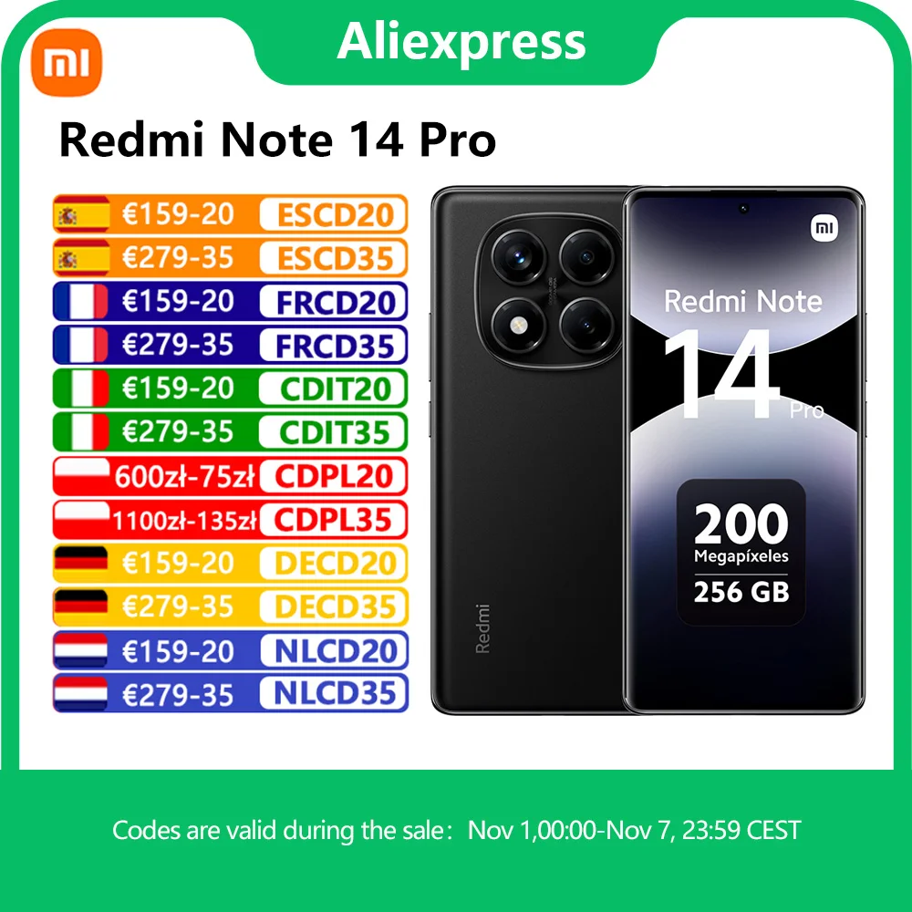 【Marchio+】Xiaomi Redmi Note 14 Pro Smartphone 200MP AI Fotocamera Helio G100-Ultra 6.67" 120Hz Display AMOLED Batteria 5500mAh
